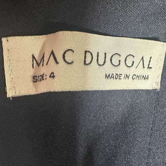 Mac Duggal Drop Shoulder Faux Wrap Navy Thigh Slit Jeweled Cuff Gown Dress Sz 4‎ - Picture 8 of 13